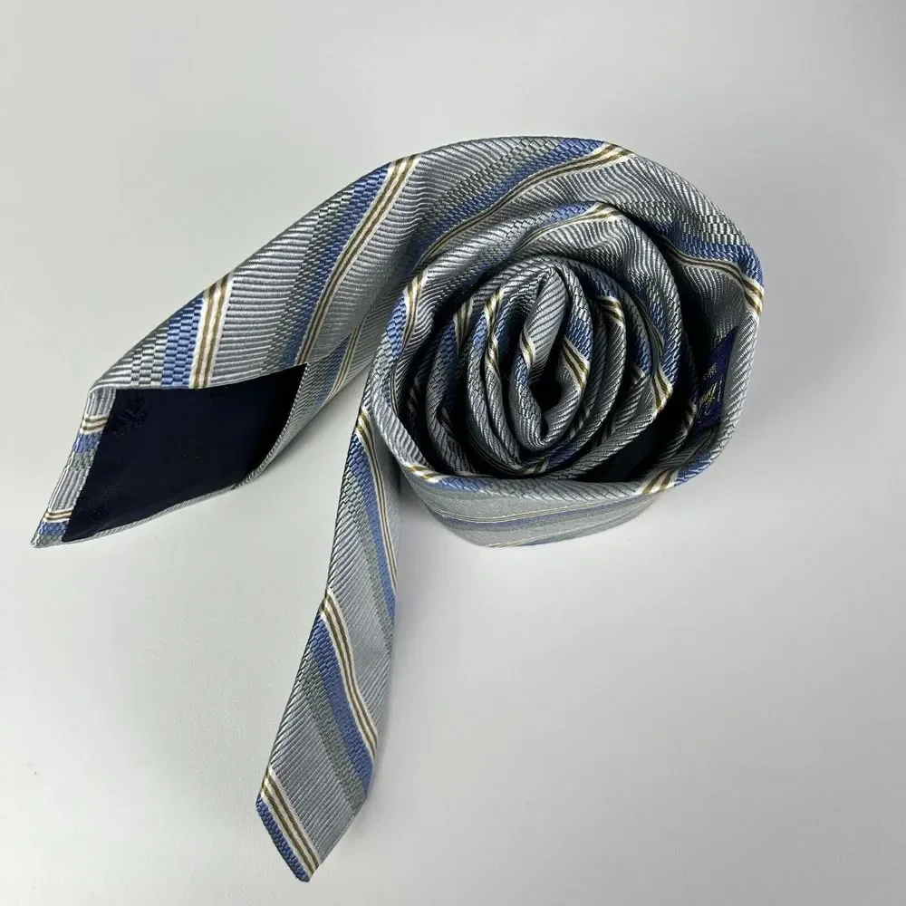 Brooks Brothers Gray Blue Striped Woven‎ Classic Pointed Tie Cotton Blend Men's